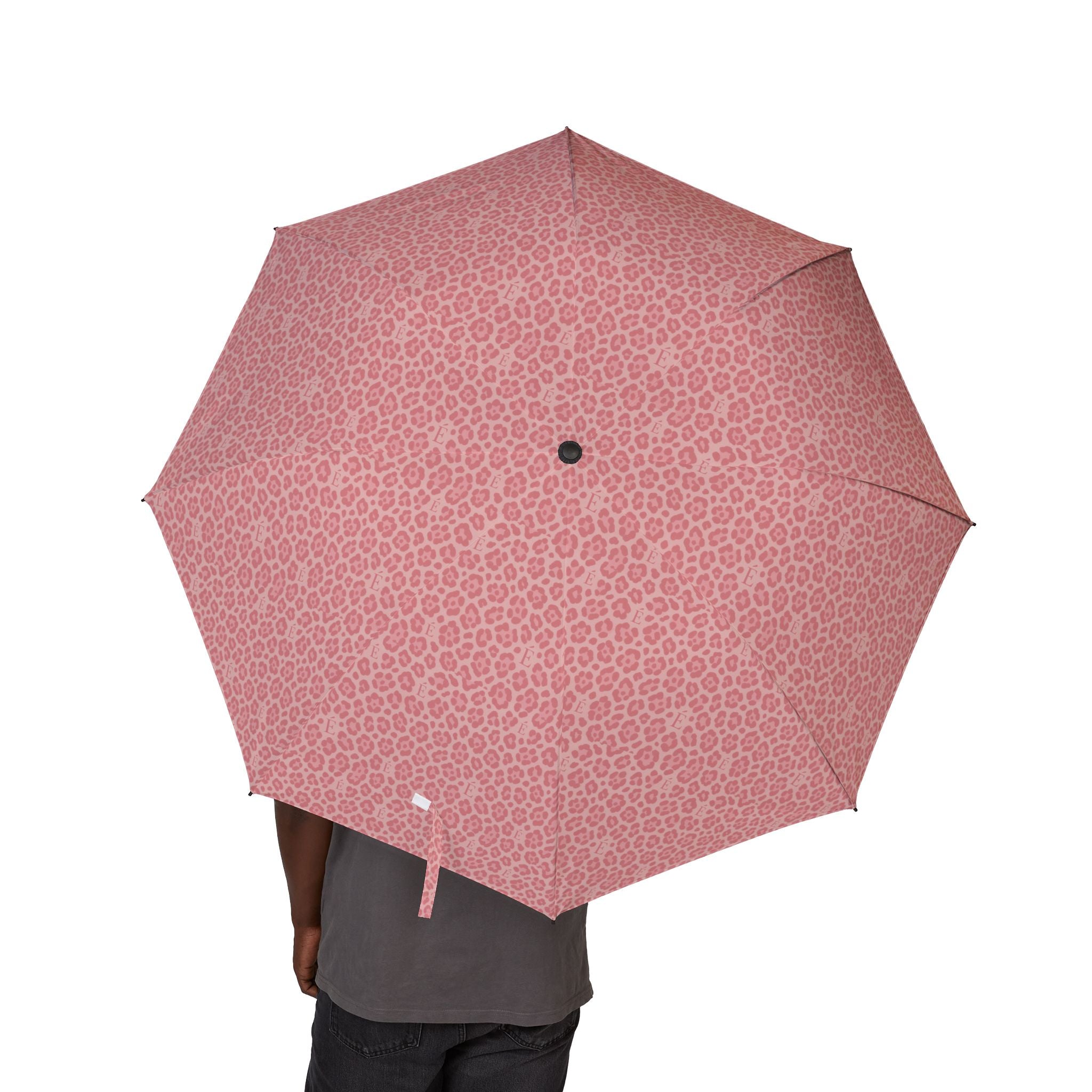 Foldable Umbrella — Compact Semi-Automatic Rain Umbrella with Pink Leopard Print