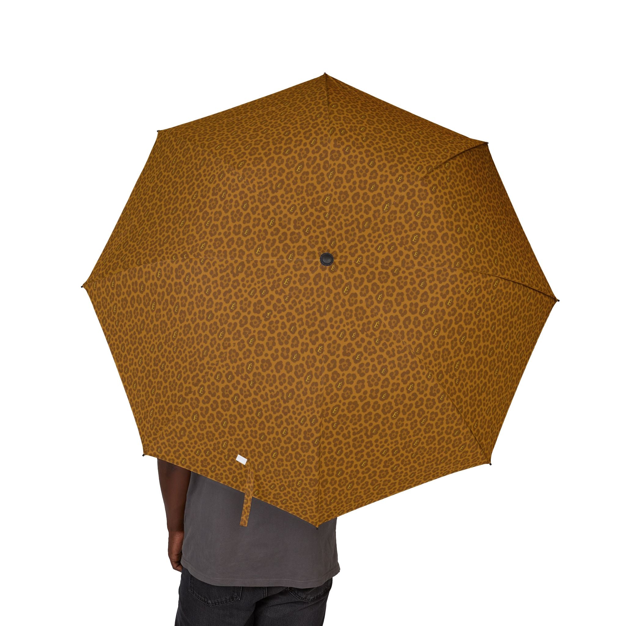 Foldable Umbrella — Compact Semi-Automatic Rain Umbrella with Brown Leopard Print