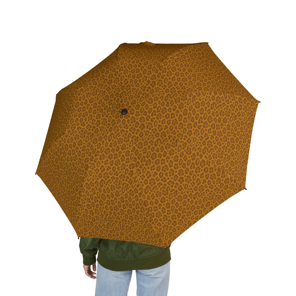 Foldable Umbrella — Compact Semi-Automatic Rain Umbrella with Brown Leopard Print