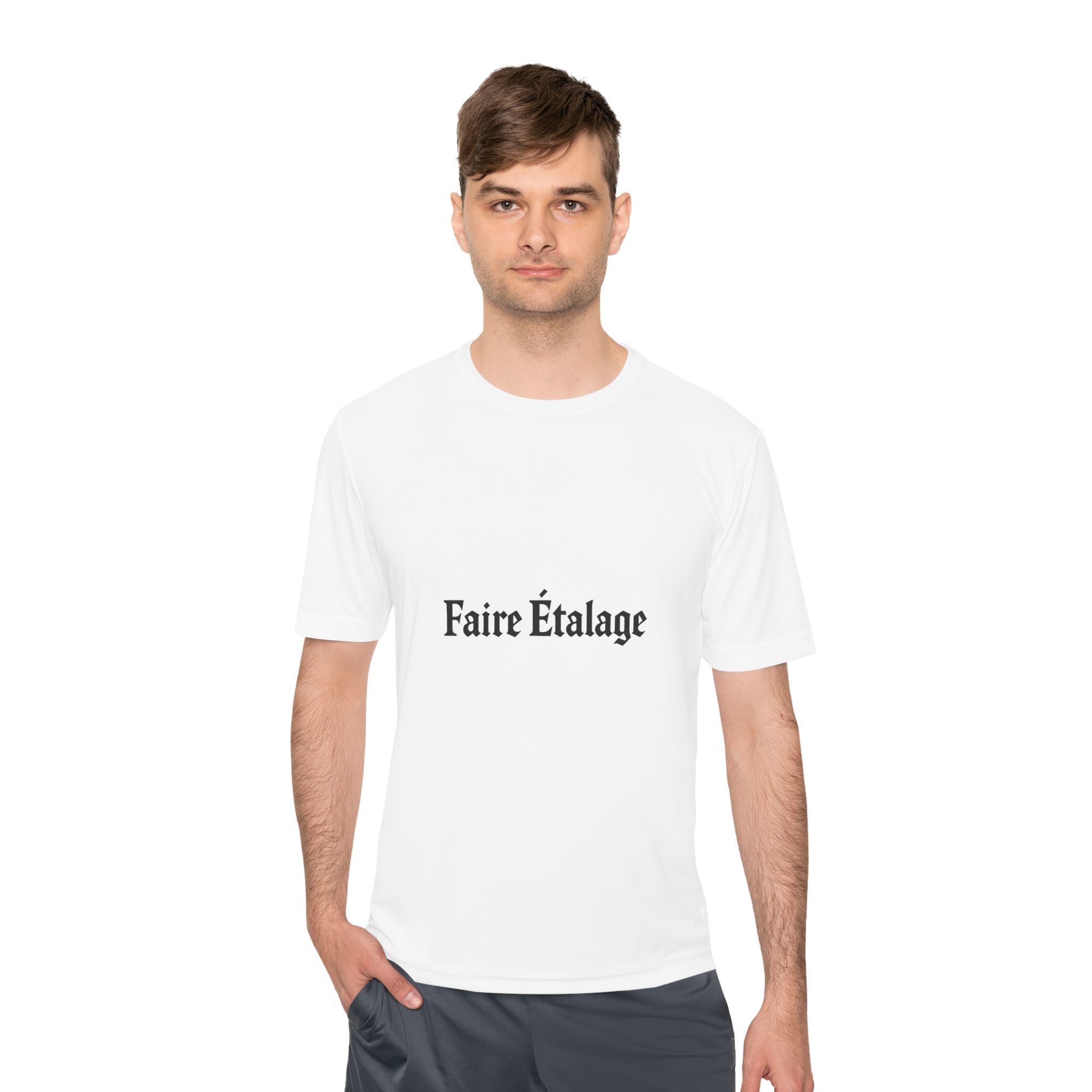 Faire Étalage Logo Tee — Minimal French Typography Moisture-Wicking Shirt