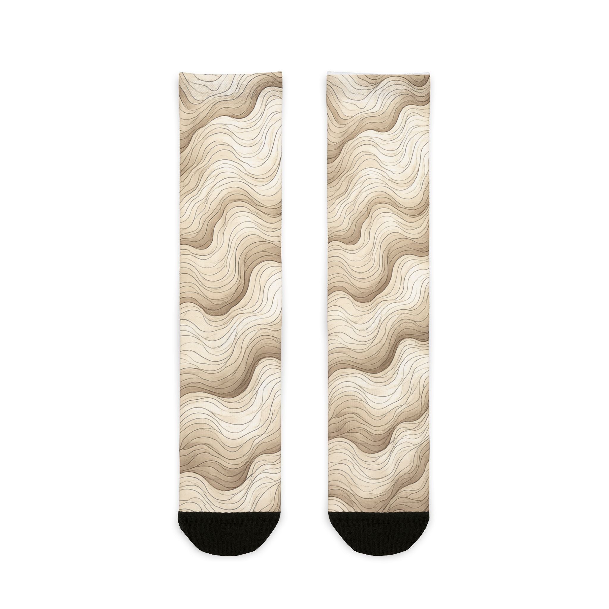 Beige Wave Pattern Crew Socks – Neutral Abstract Sublimation Socks