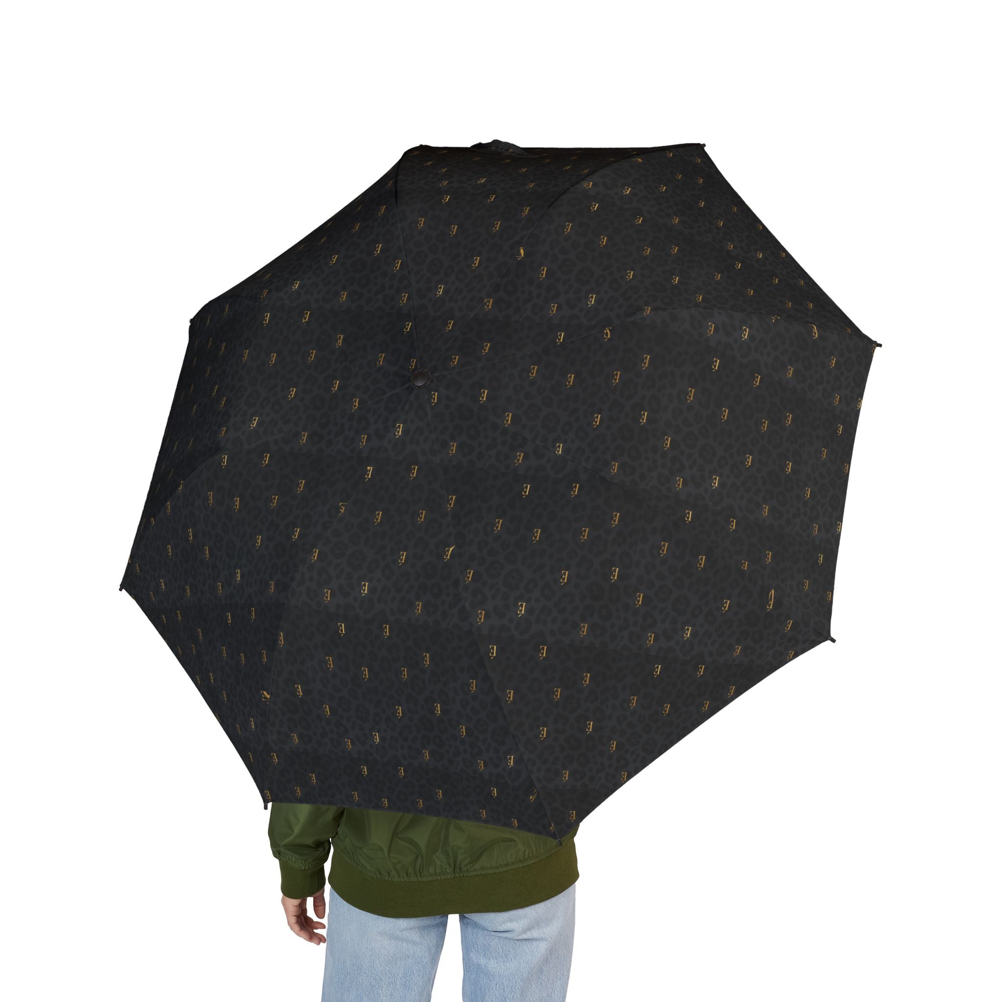 Foldable Umbrella — Compact Semi-Automatic Rain Umbrella with Black Leopard Print