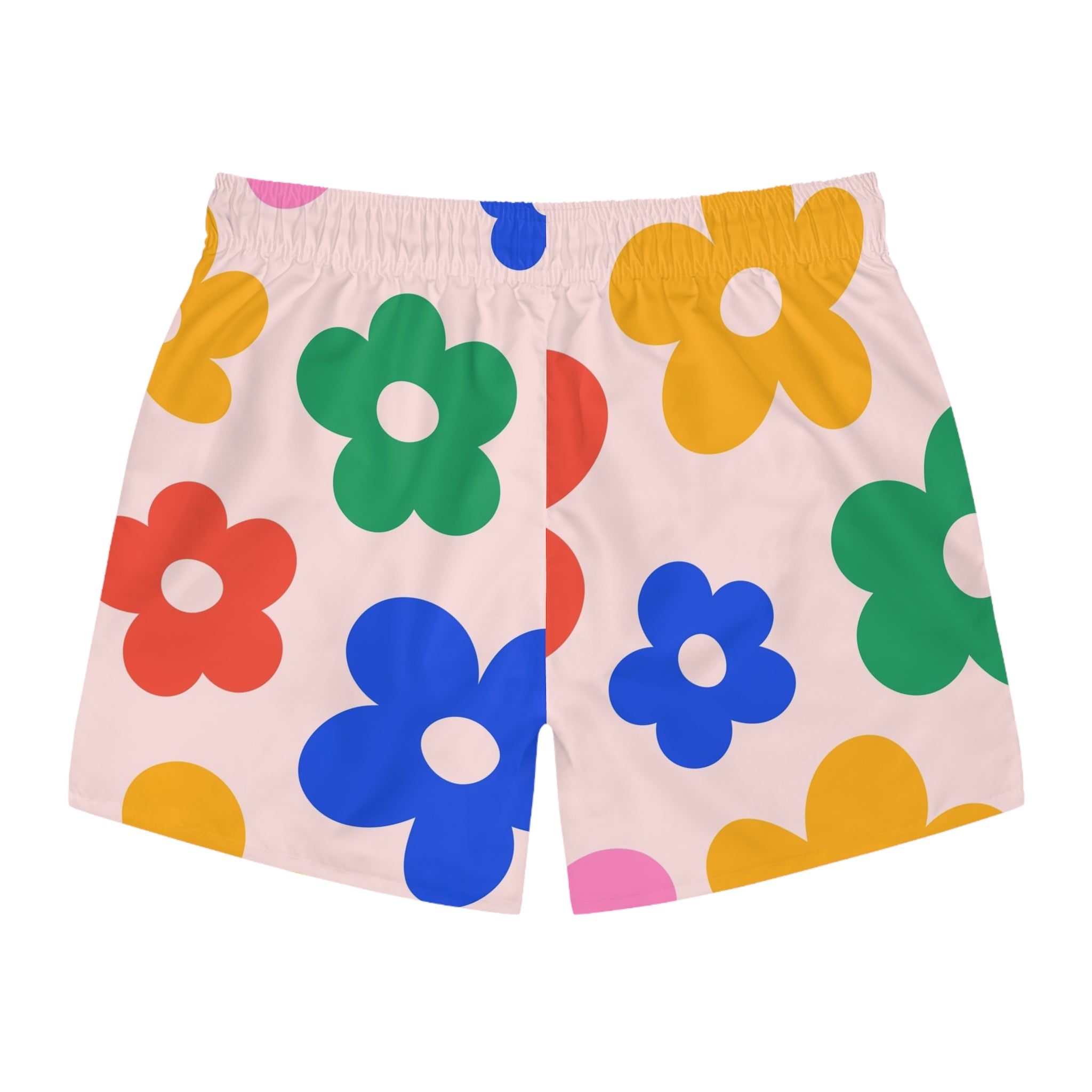 Le Faire Étalage Floral Retro Swim Trunks — Colorful 70s Daisy All-Over Print