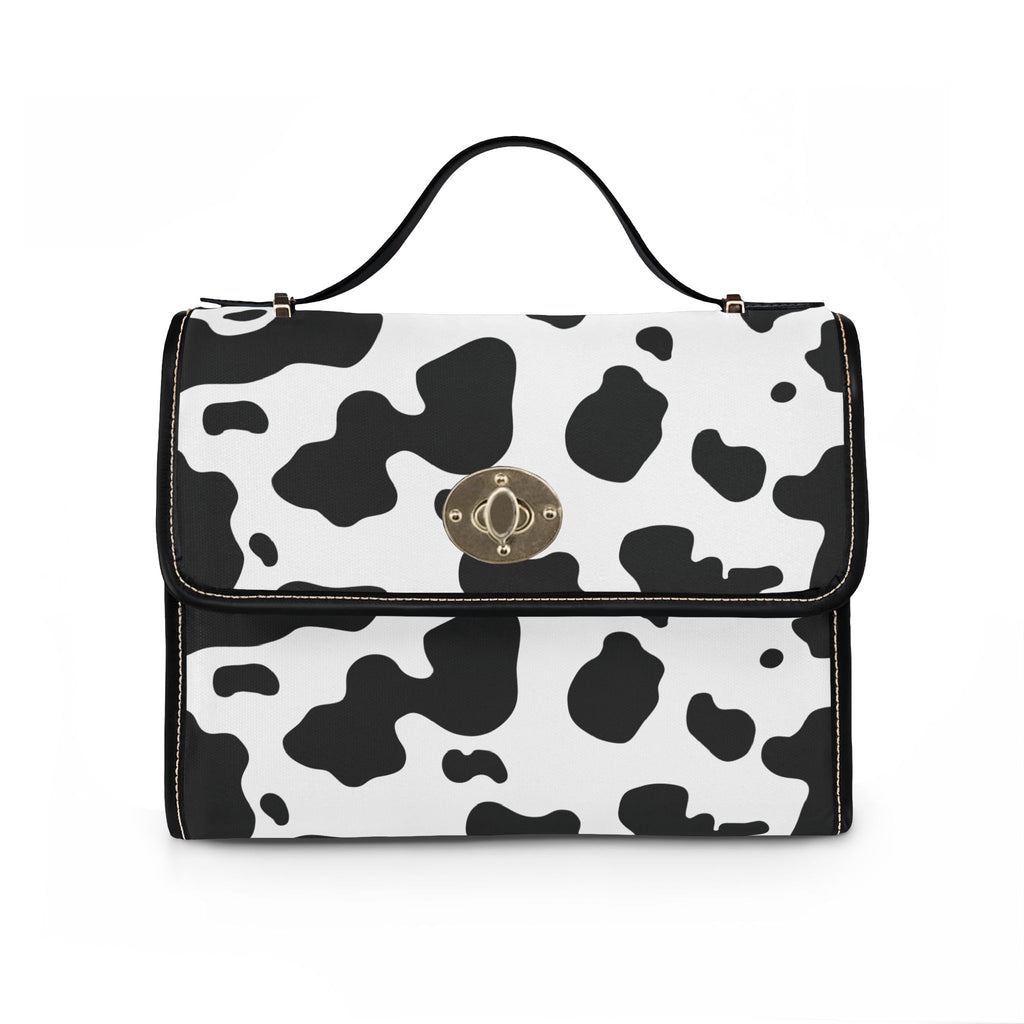 Cow Print Waterproof Canvas Bag — Black