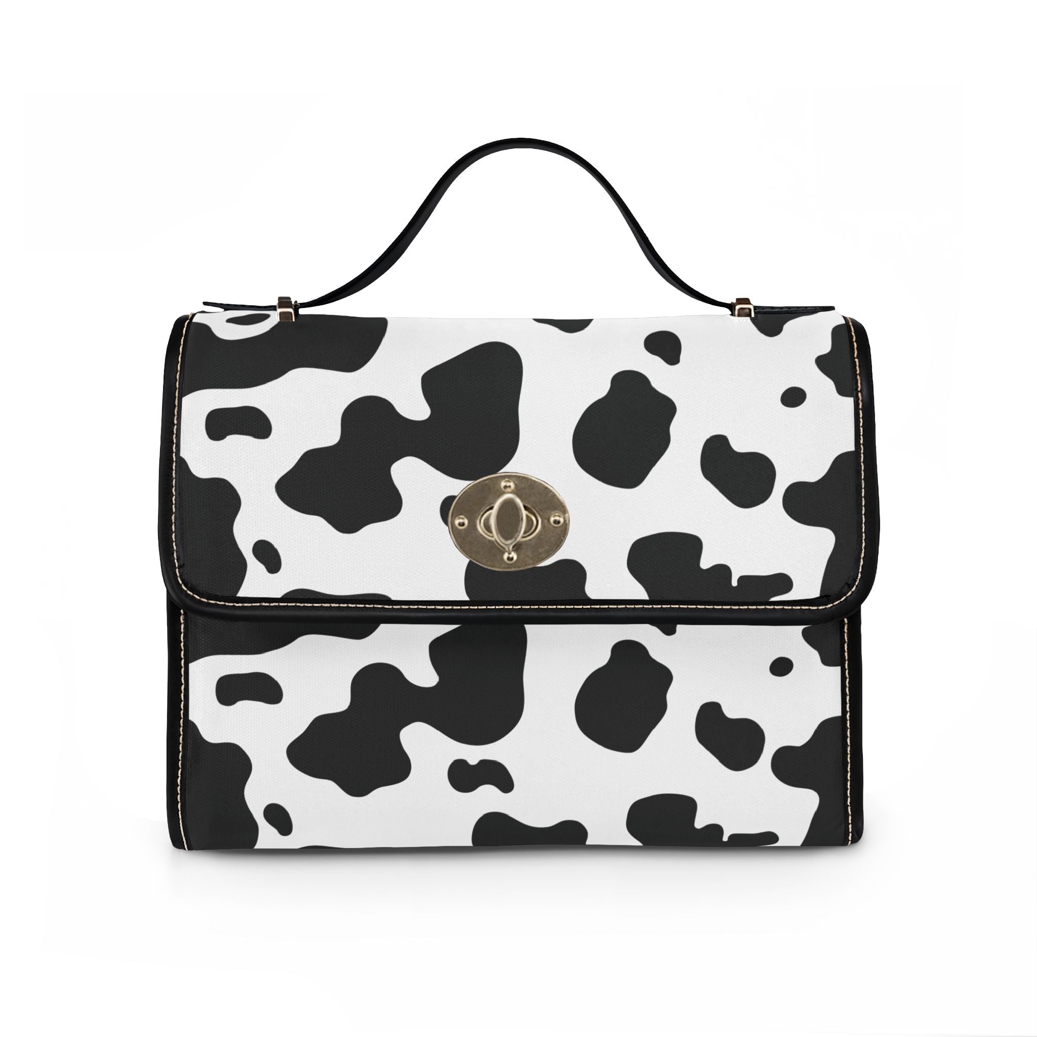 Cow Print Waterproof Canvas Bag — Black