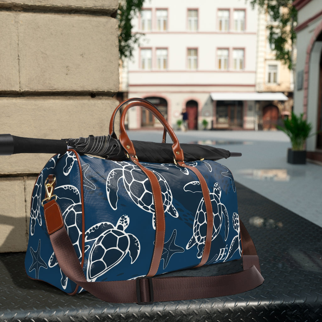 Le Faire Étalage Navy Sea Turtle Waterproof Travel Bag