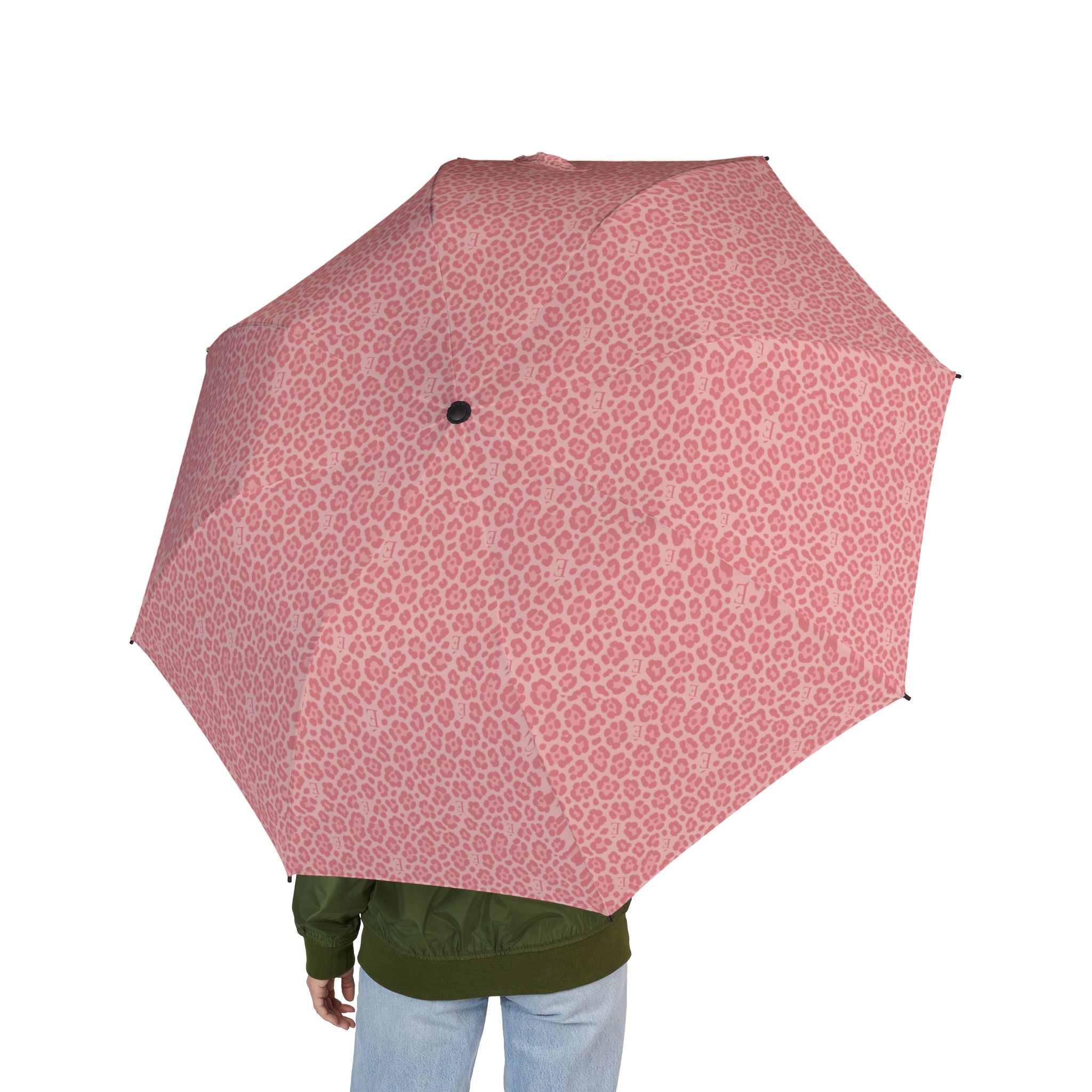 Foldable Umbrella — Compact Semi-Automatic Rain Umbrella with Pink Leopard Print