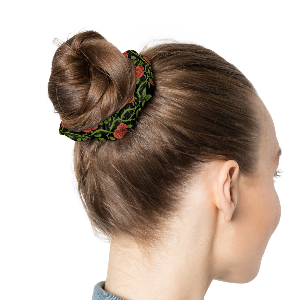Red Rose Vine Scrunchie — Floral Hair Tie for Romantic & Everyday Styles