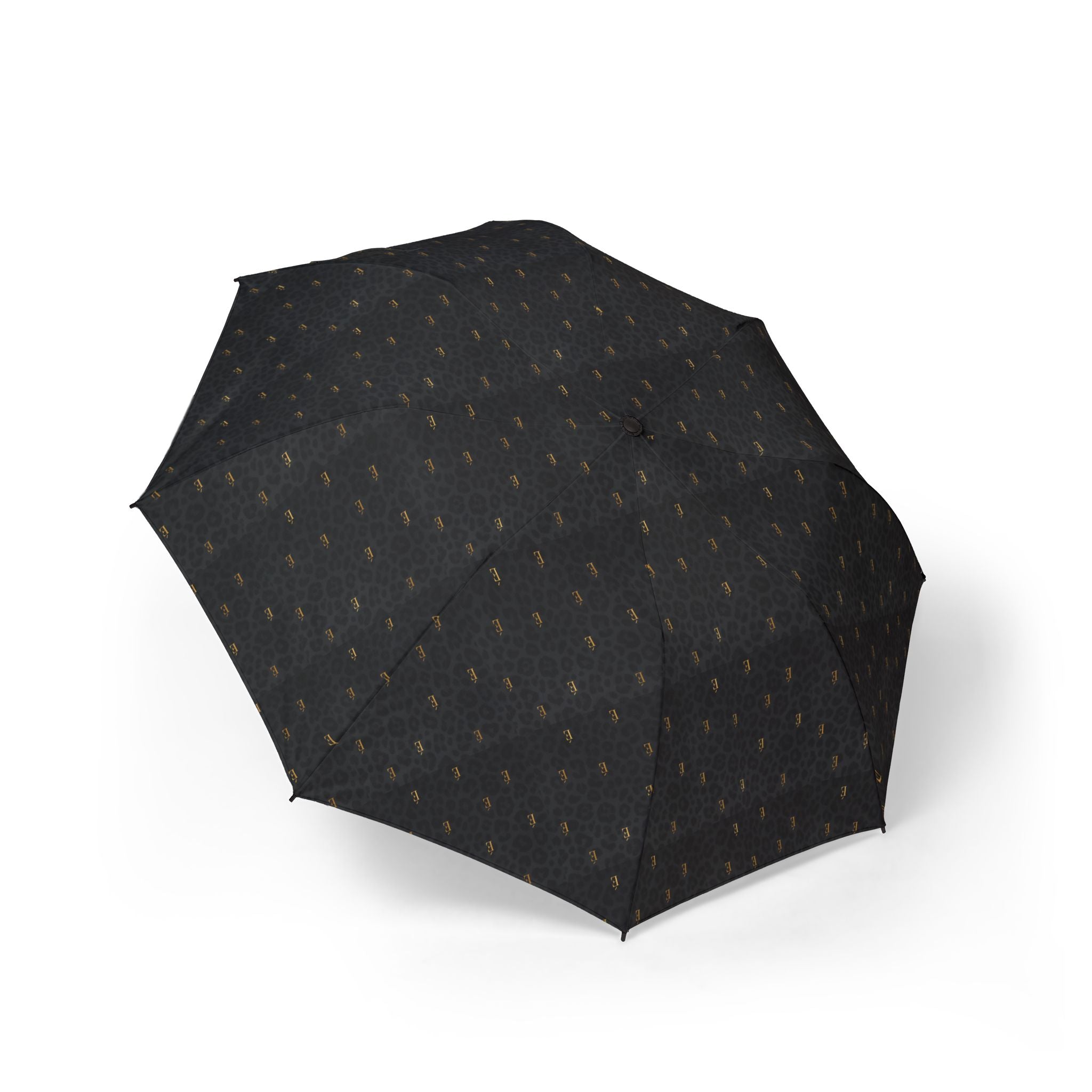 Foldable Umbrella — Compact Semi-Automatic Rain Umbrella with Black Leopard Print