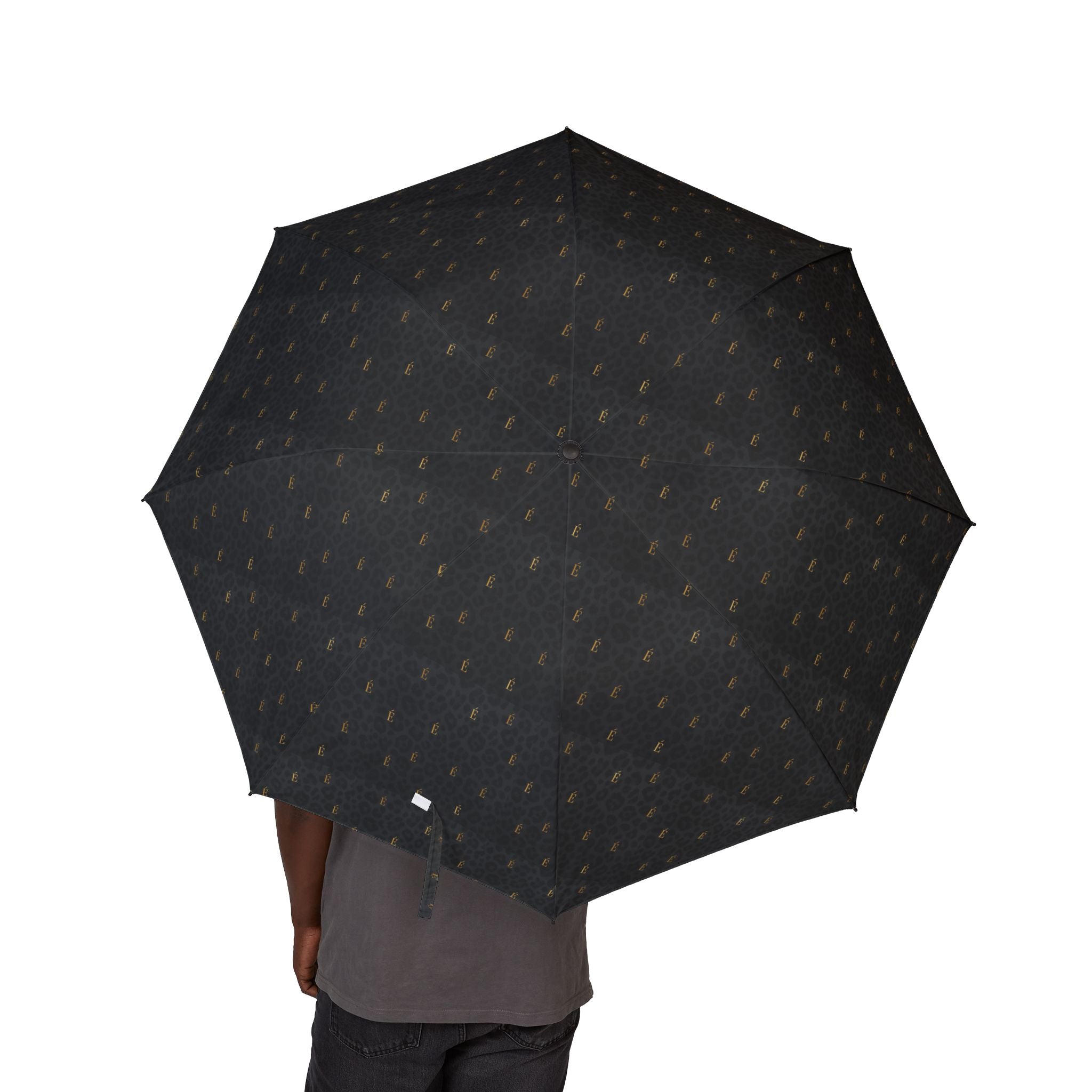 Foldable Umbrella — Compact Semi-Automatic Rain Umbrella with Black Leopard Print
