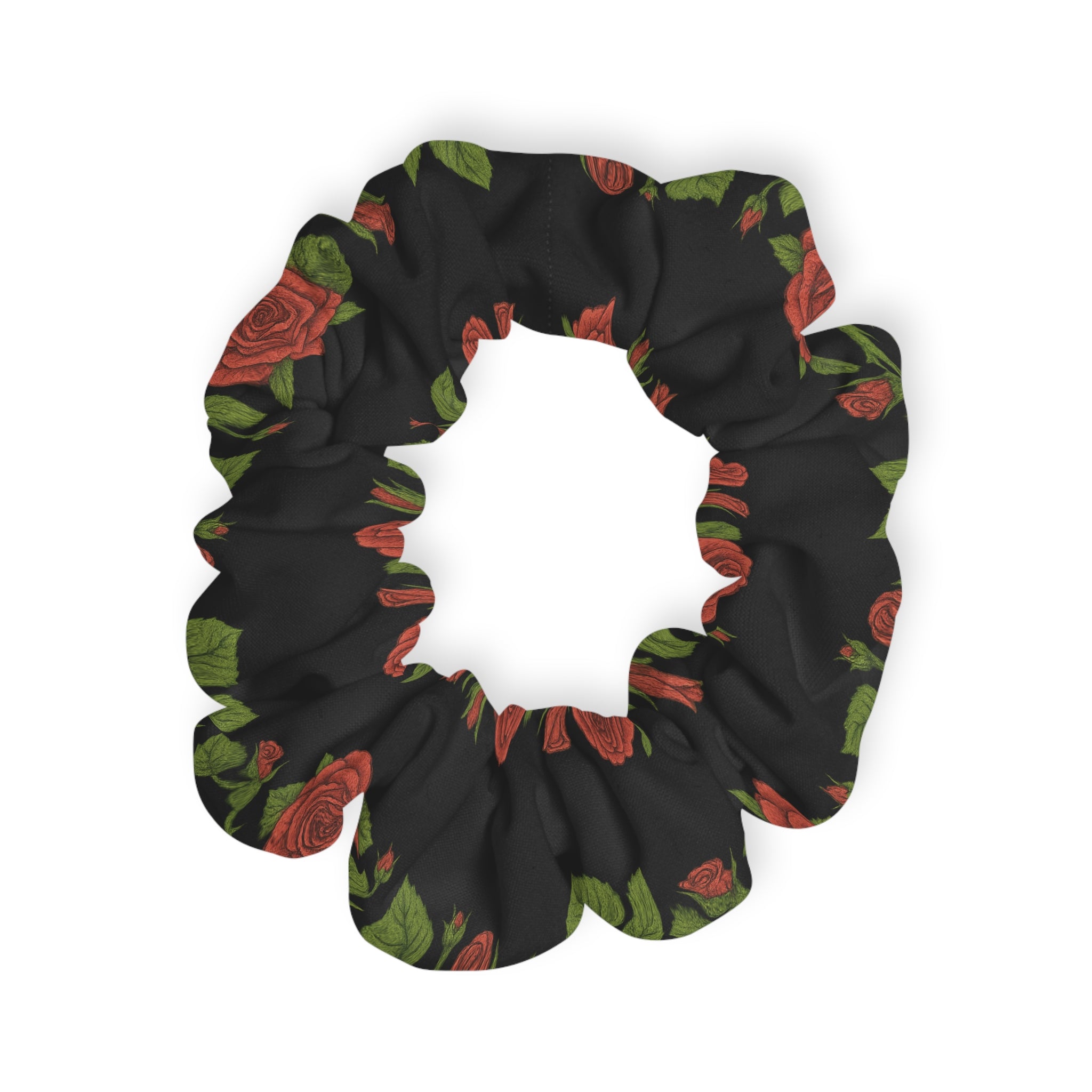 Red Rose Vine Scrunchie — Floral Hair Tie for Romantic & Everyday Styles