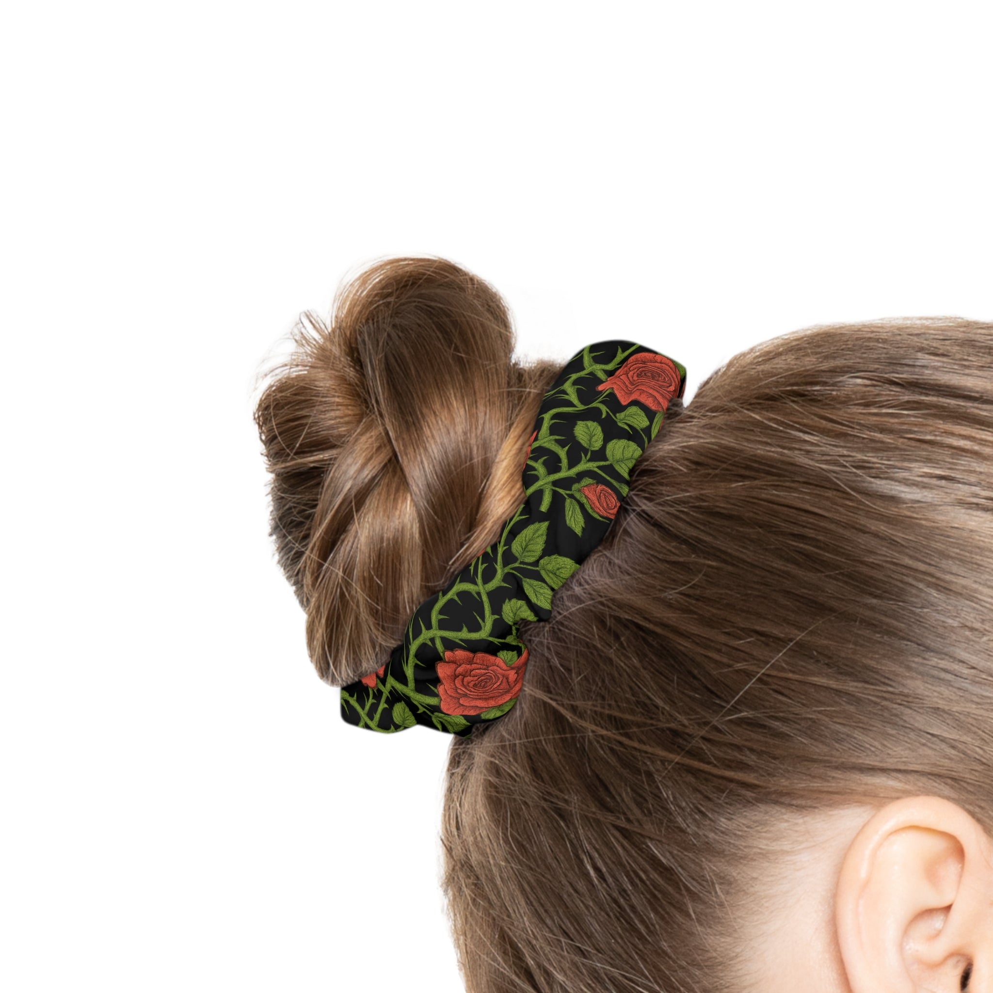 Red Rose Vine Scrunchie — Floral Hair Tie for Romantic & Everyday Styles
