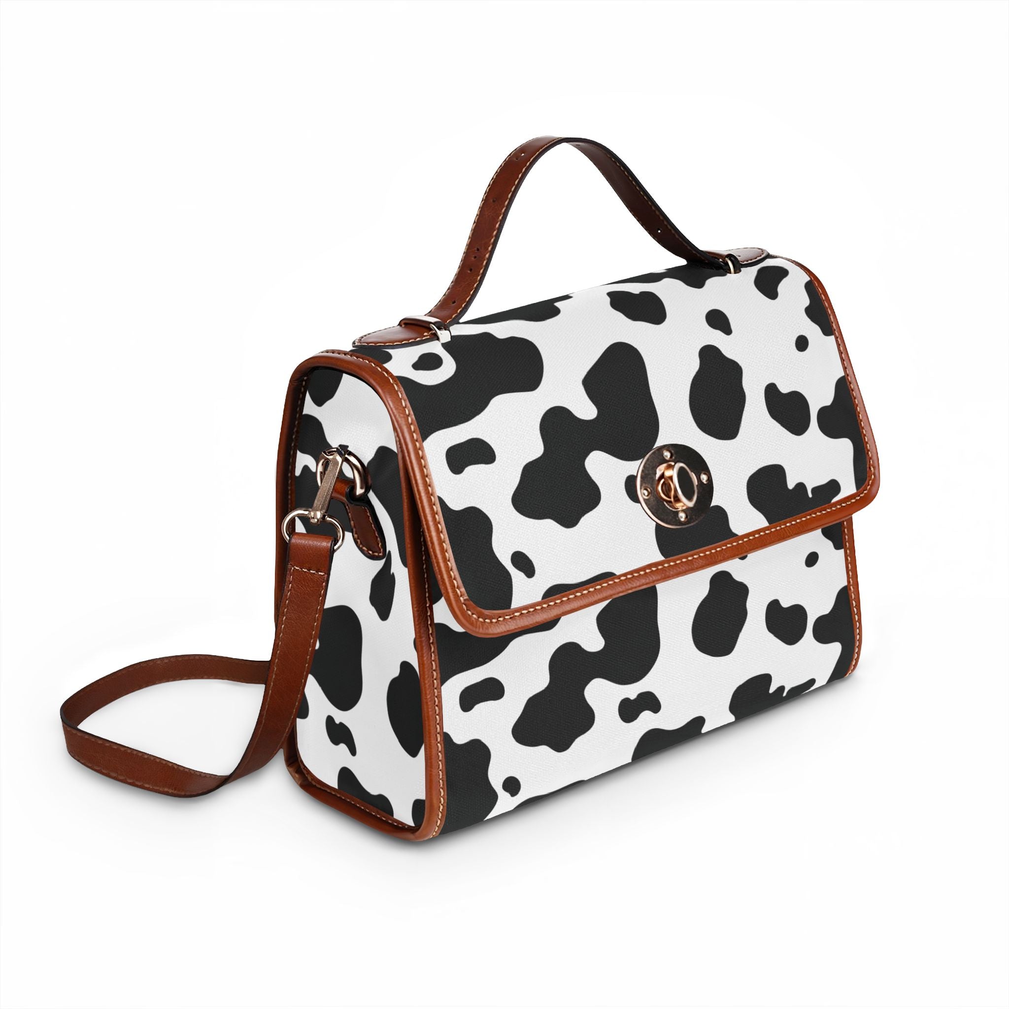 Cow Print Waterproof Canvas Bag — Black