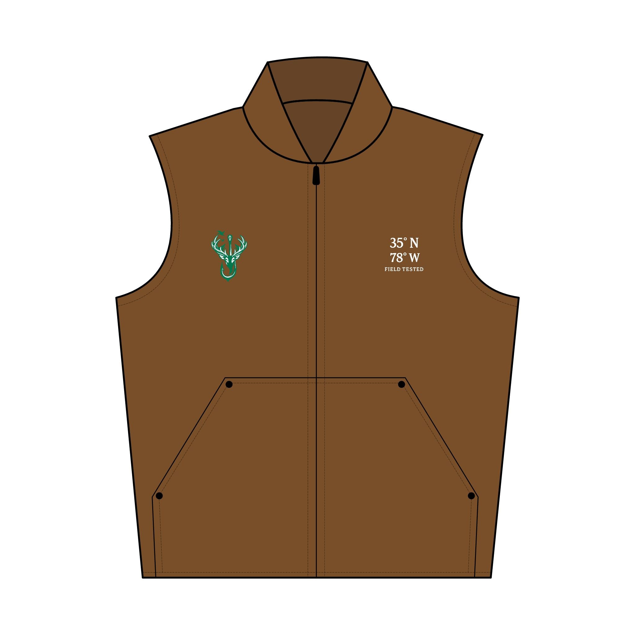 Embroidered Coordinates Duck Cloth Vest — Outdoorsy Antler Logo
