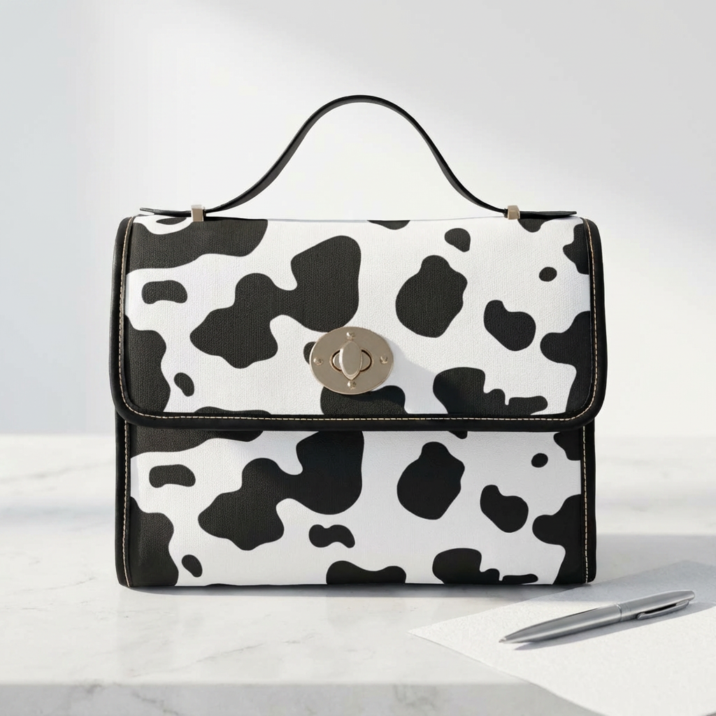 Cow Print Waterproof Canvas Bag — Black