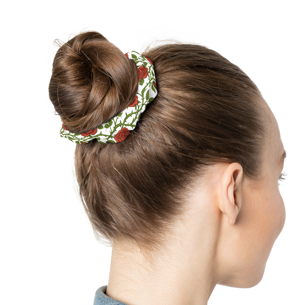 Red Rose Vine Scrunchie — Floral Hair Tie for Romantic & Everyday Styles