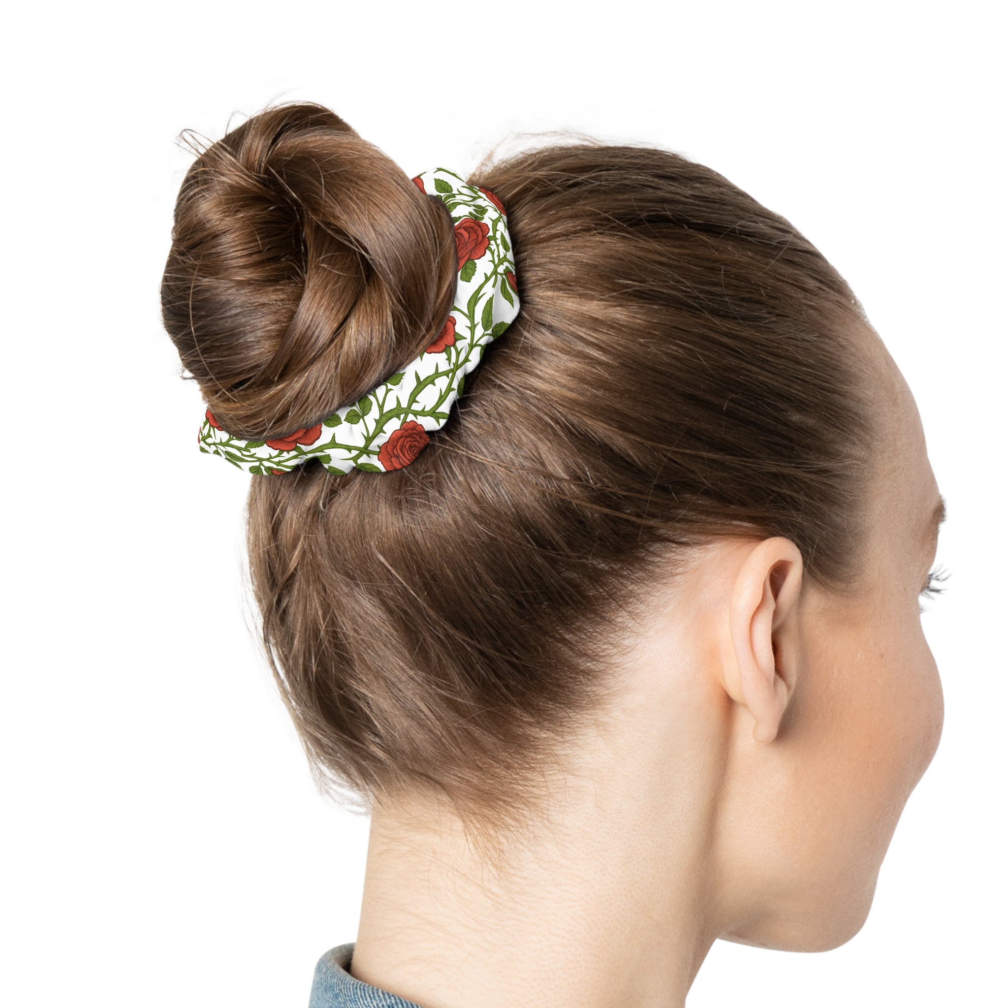 Red Rose Vine Scrunchie — Floral Hair Tie for Romantic & Everyday Styles