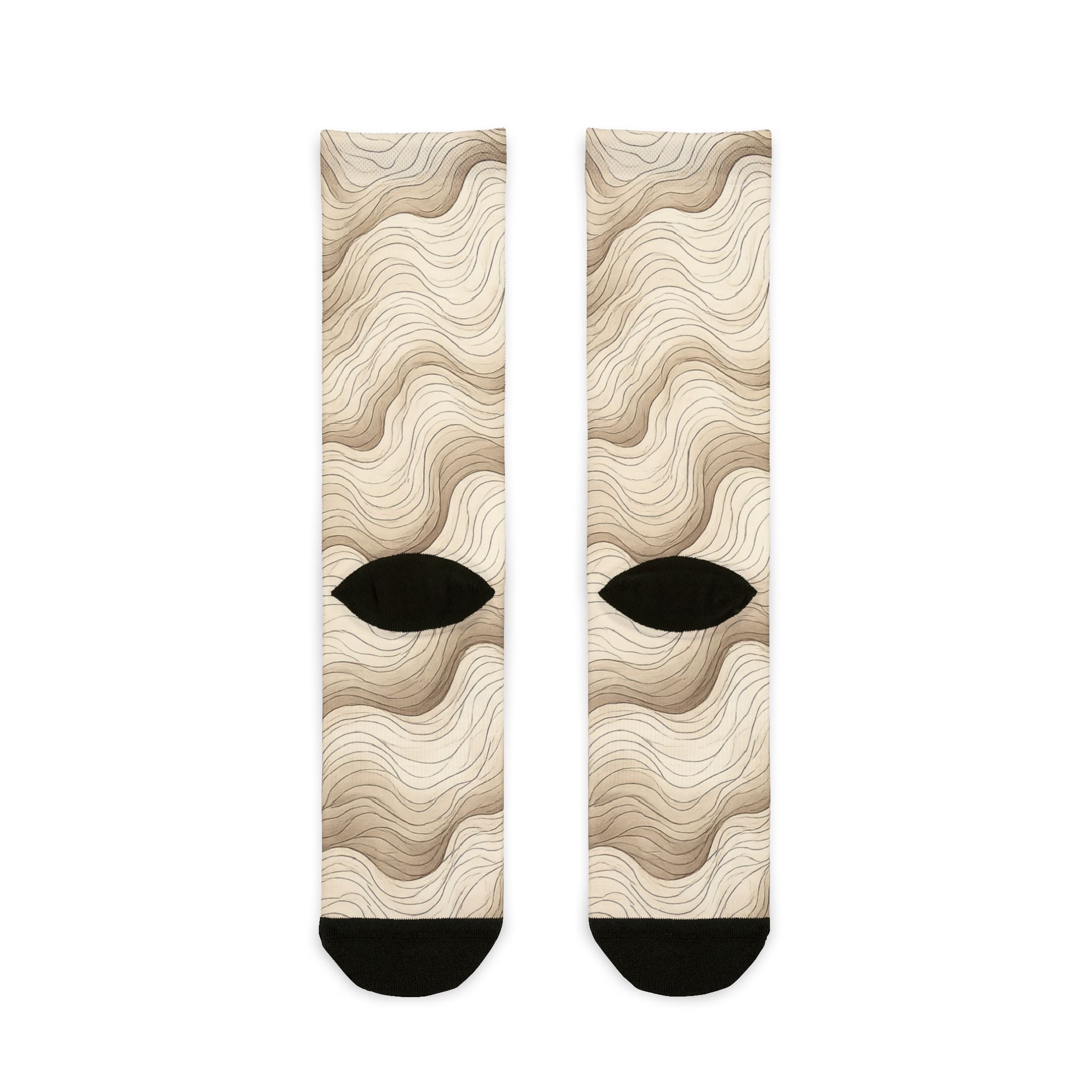Beige Wave Pattern Crew Socks – Neutral Abstract Sublimation Socks
