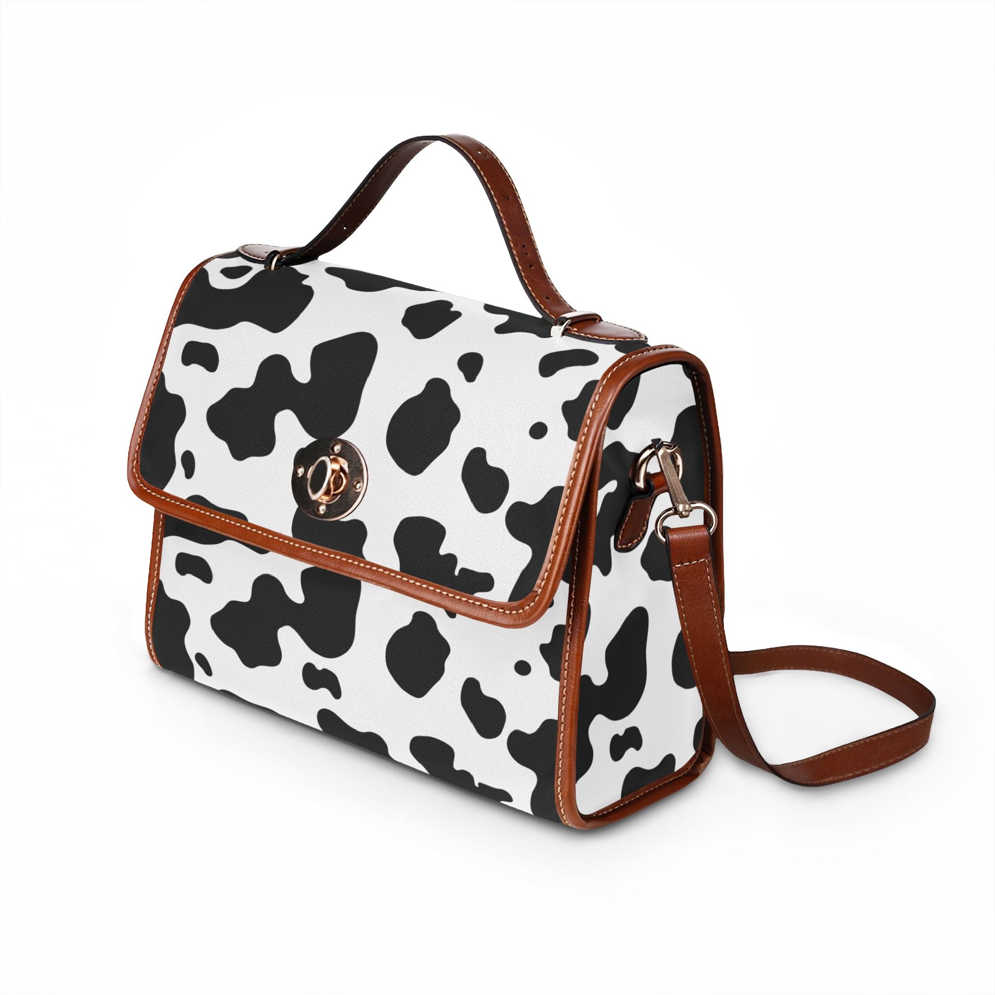 Cow Print Waterproof Canvas Bag — Black