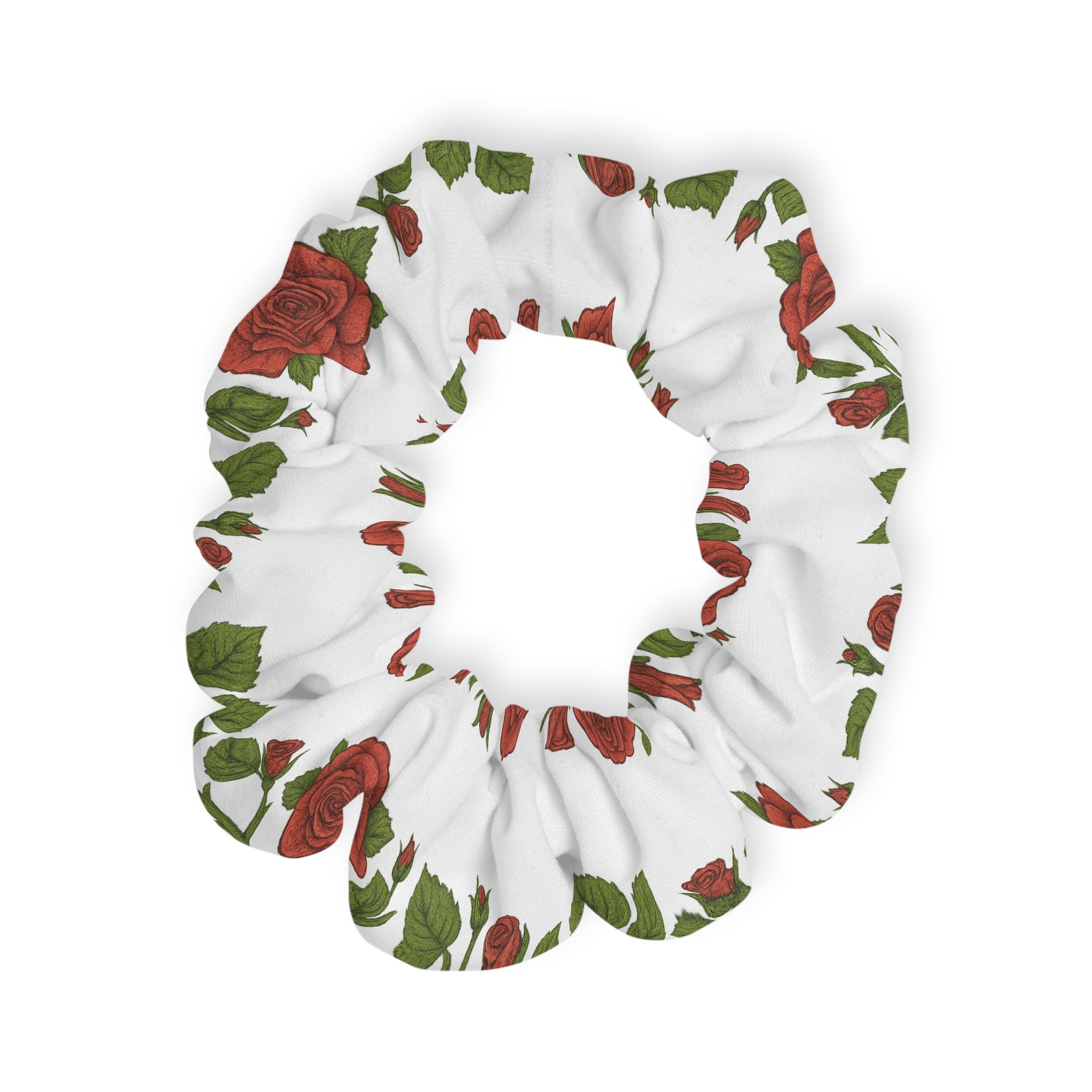 Red Rose Vine Scrunchie — Floral Hair Tie for Romantic & Everyday Styles