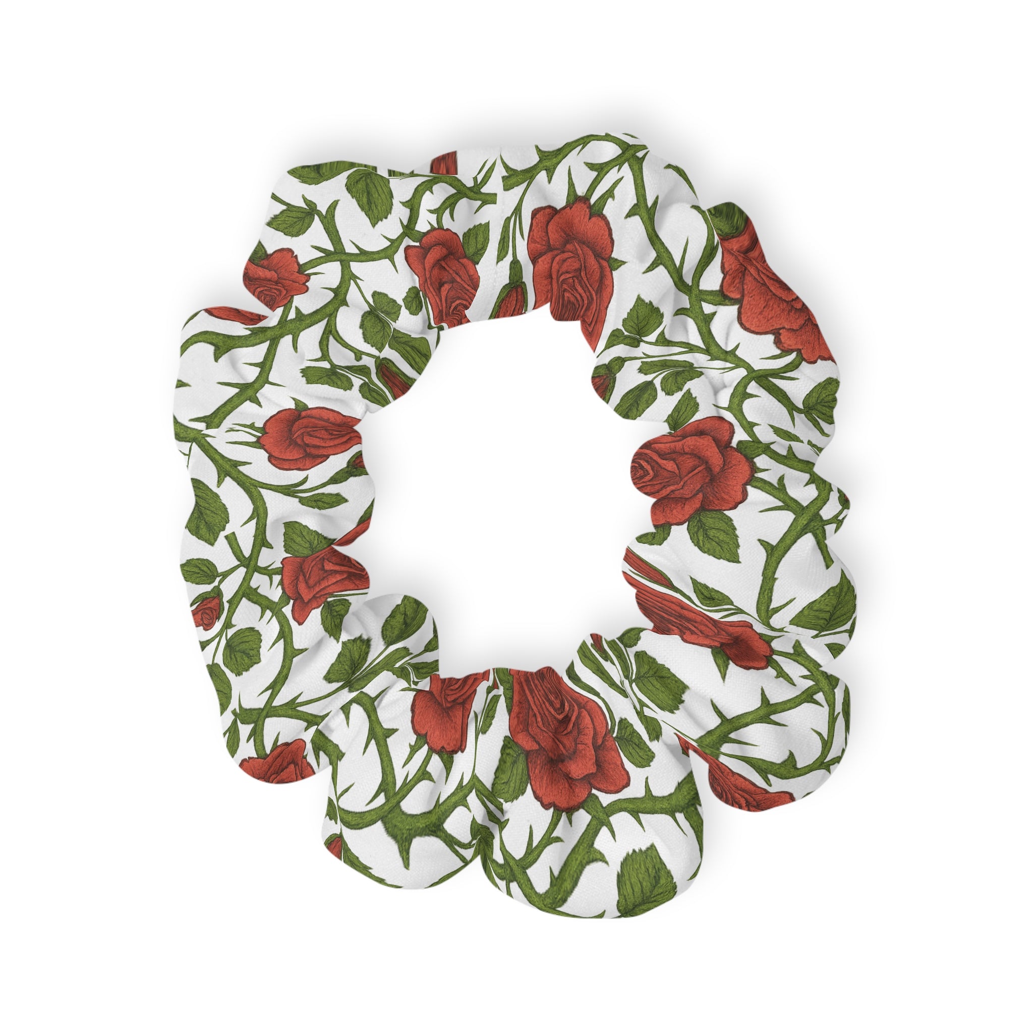 Red Rose Vine Scrunchie — Floral Hair Tie for Romantic & Everyday Styles